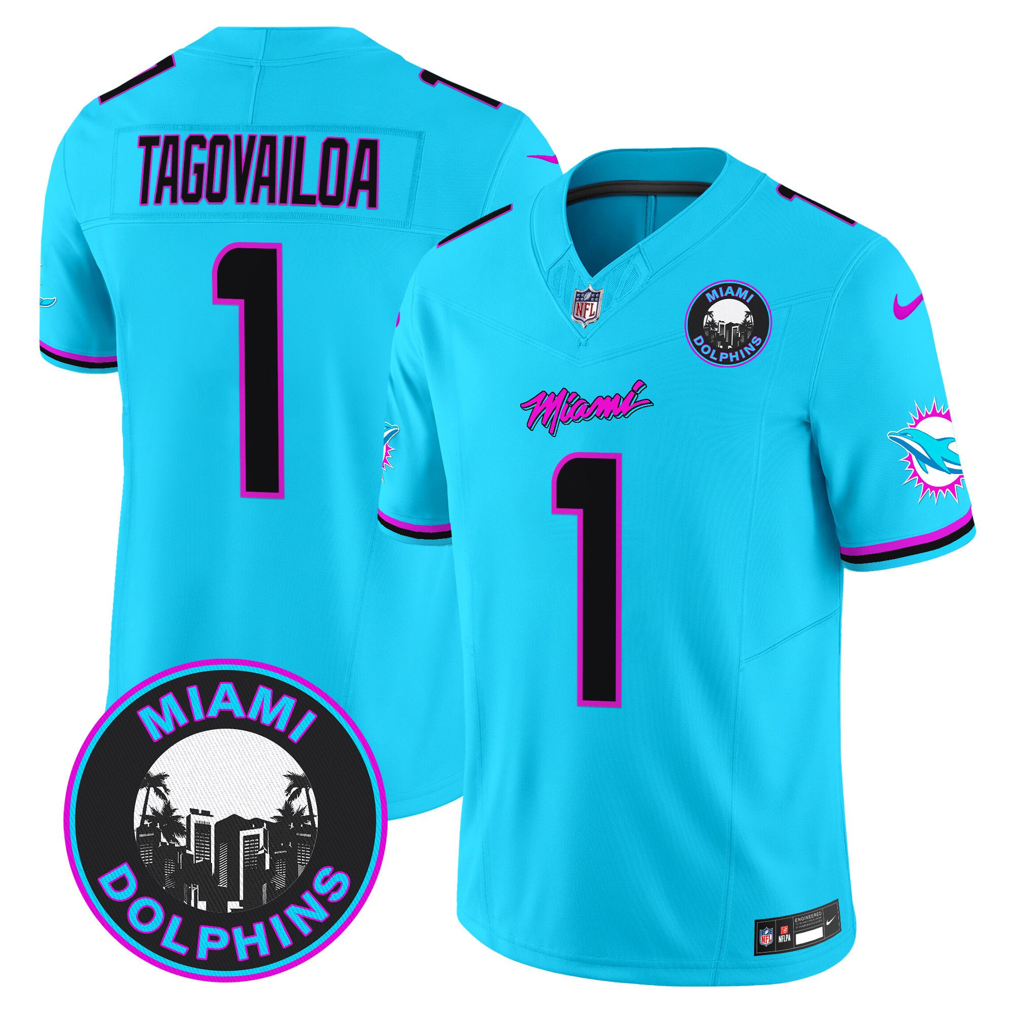 Men Miami Dolphins #1 Tagovailoa Light Blue 2024 Nike Vapor Limited NFL Jersey style 1